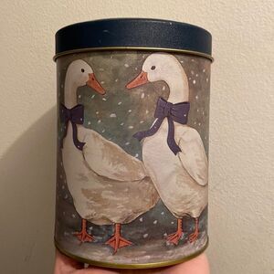 1990s country winter blue ribbon geese tin canisters set of 3